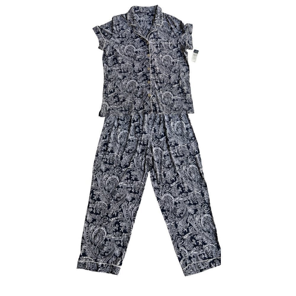 NEW Chaps Women's 2-Piece Pajamas, Navy Paisley, XXL